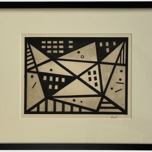 Richard Hood (1910-1995) - Untitled WPA Modernist Geometric Etching, Signed (c. 1952)