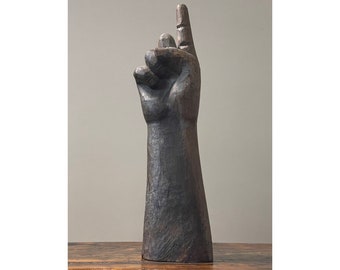 Antique Large Folk Art Hand Carved Pointed Finger Wood Statue/Outsider/Primitive Art