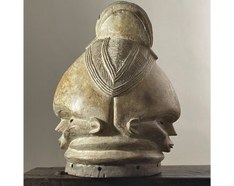 Rare Antique Mende Sowei Hand Carved Wooden Helmet Mask