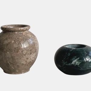 Vintage Fossil Stone Vase and Green Marble Candleholder