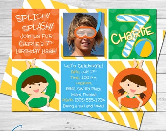Splish Splash Pool Party Birthday Invitation | Beach | Boys & Girls | Printable