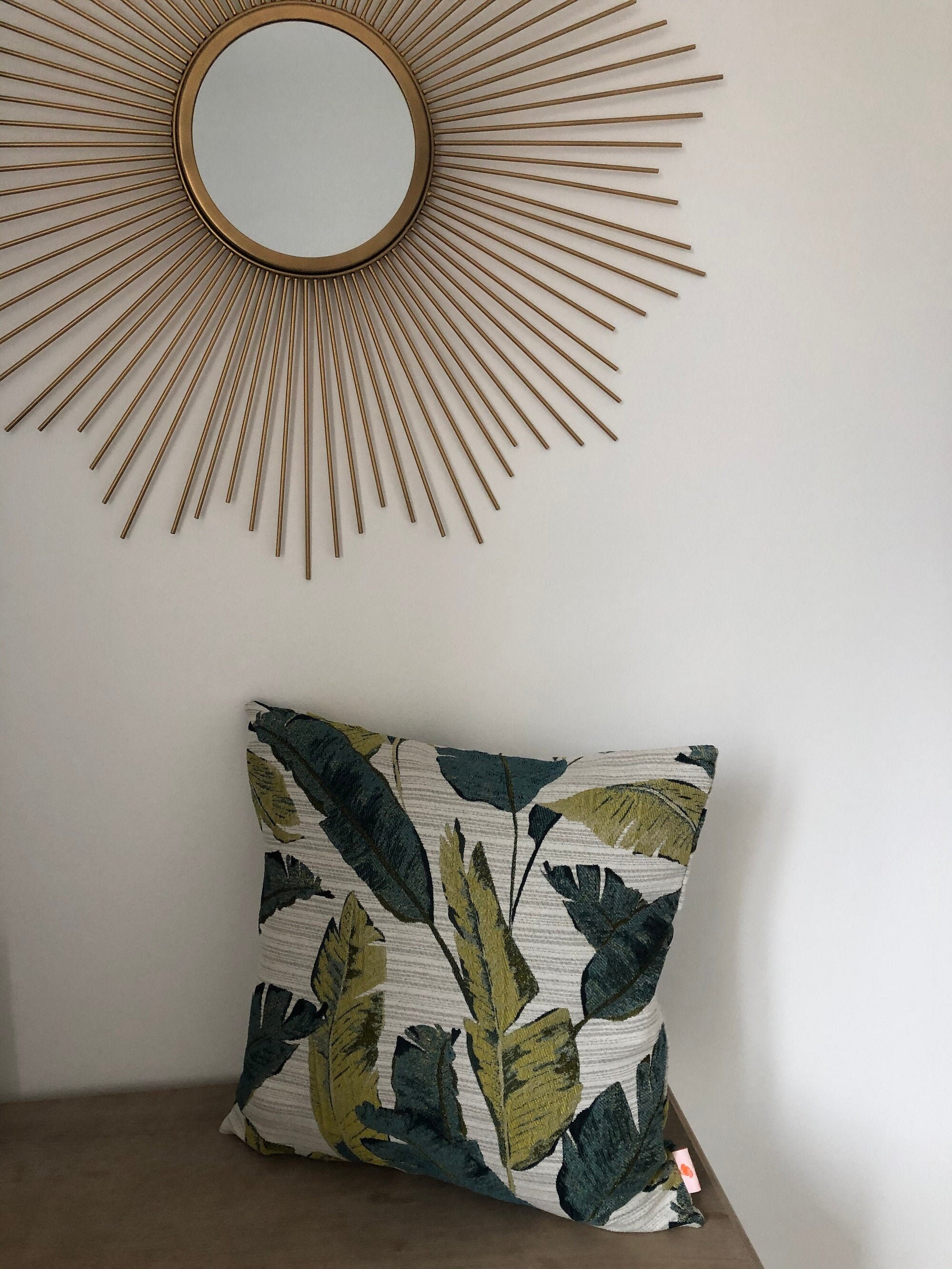 Housse de Coussin avec Tissu Imprimé Feuillage Exotique Vert et Clair, Cushion 30x50cm