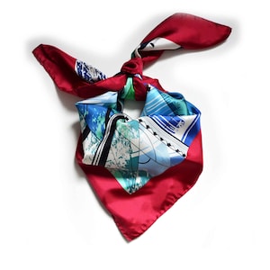 Silk scarf, women&#39;s silk scarf, women&#39;s silk square 90 cm, square silk scarf, blue background, 20s print, Art Deco