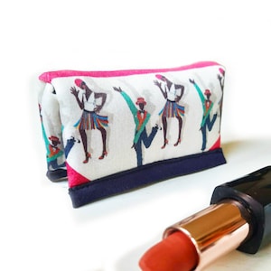 Organic cotton lipstick case, makeup case, 1920s print case, travel bag, makeup bag, cotton makeup case