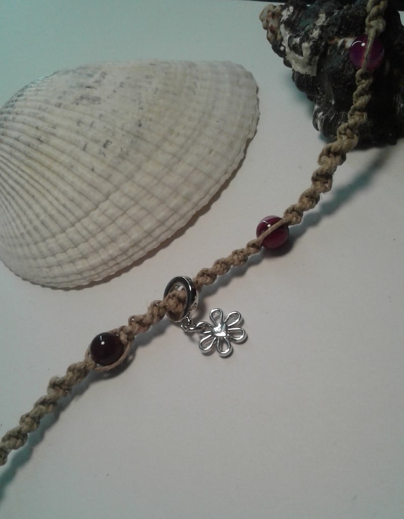 Pink Agate and Flower charm Anklet