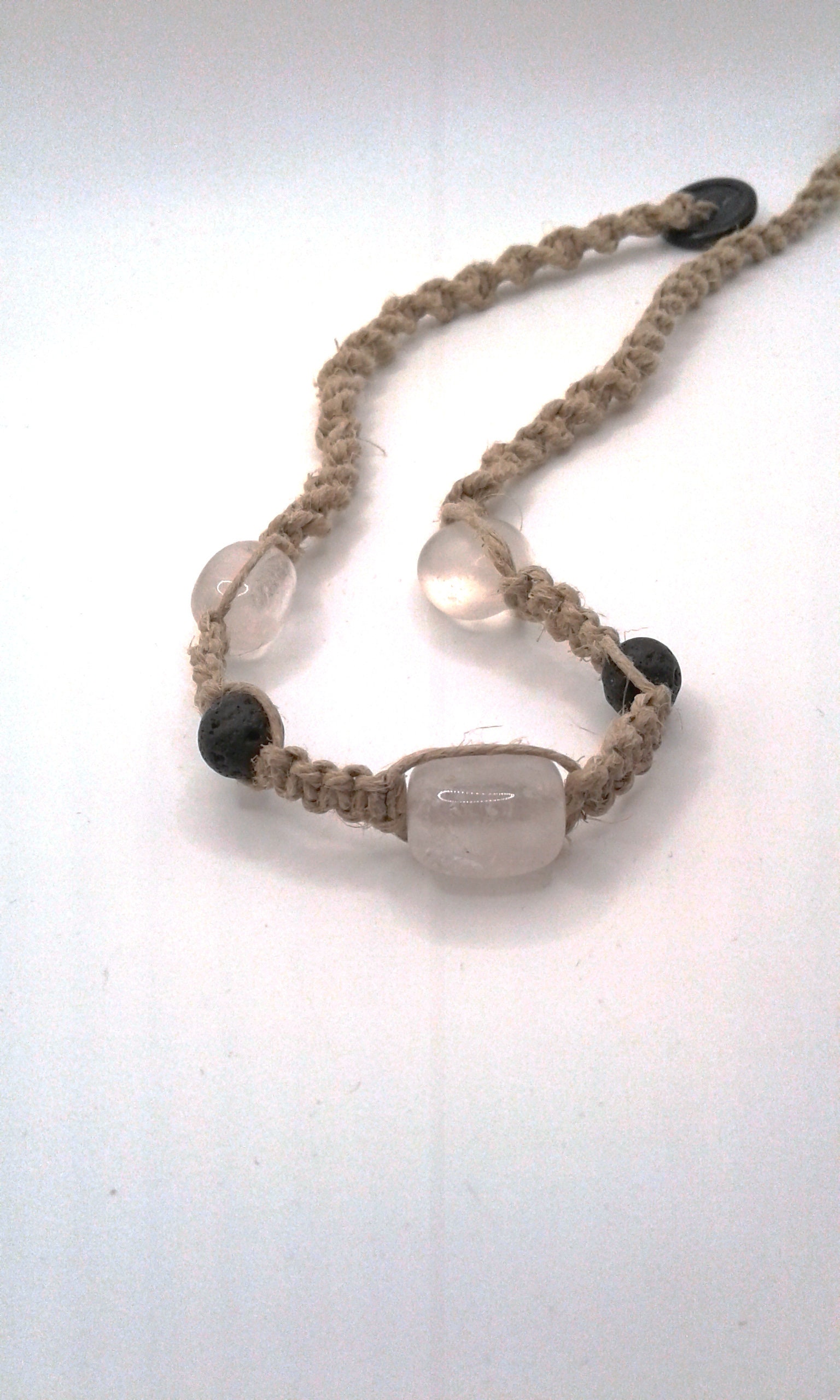 Lava stones and  quartz hemp necklace