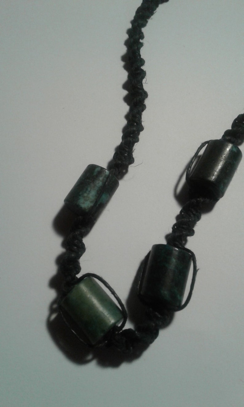 Serpentine imitation tourquoise stones on Black hemp hemp jewellery hemp necklace macrame jewellery