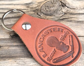 Genuine Leather Key Fob with Razor and Brush Logo