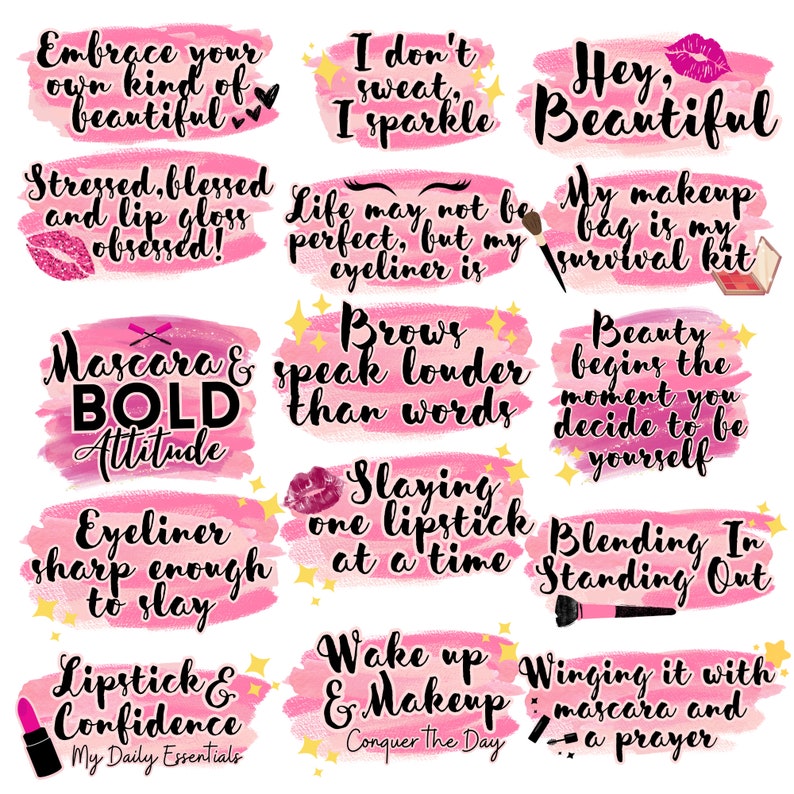 Pink Makeup Bag SVG PNG Beauty Quotes Bundle: Digital Download and Use for Stickers, Cricut and Diy Projects image 2