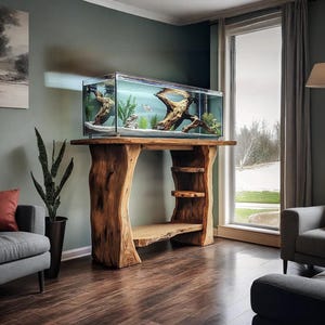 Custom Fish Tank Handmade Wood Stand Natural Solid Wood Stand Live Edge Aquarium Organic Wood Tank Decor Home Personalized Gift