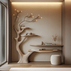 Handcrafted Solid Wood Tree Trunk Desk - Natural Style Console Table