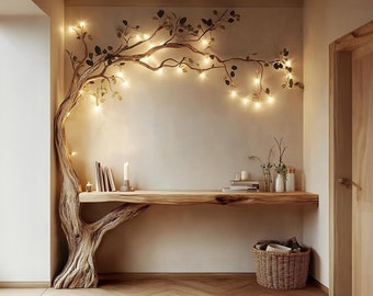 Estantería de madera maciza natural personalizada, estantería de madera, estantería decorativa, mesa auxiliar rústica hecha a mano, decoración de mesa de granja para el hogar