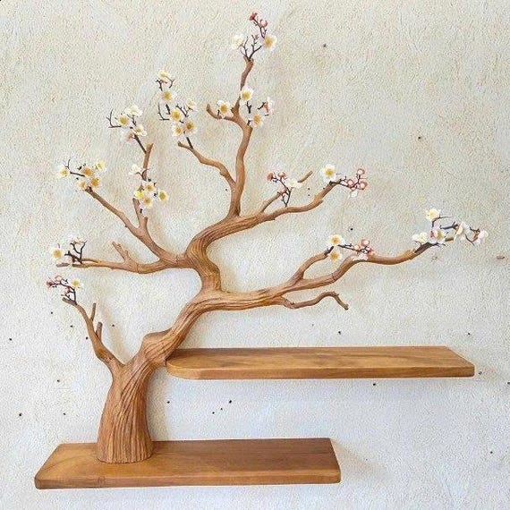 流木ツリーブックシェルフ：カスタムフローティングウッドシェルフ