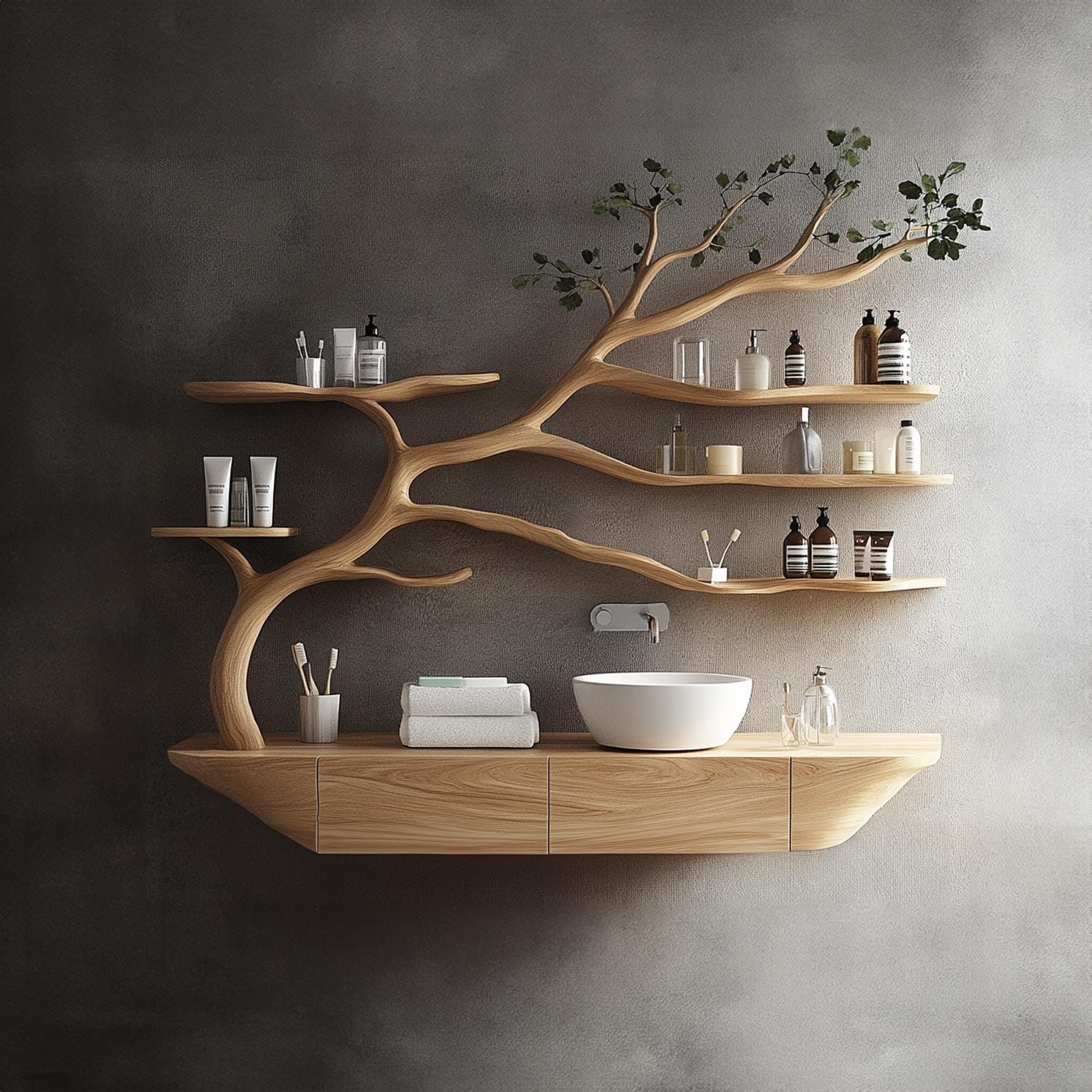 Handcrafted Tree Branch Bathroom Vanity: Natural Wood Wall Shelf - Etsy