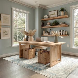 Standing Mid Century Wooden Desk Natural Solid Wood Live Edge Table Rustic Farmhouse Handmade Home Office Study Room Gift