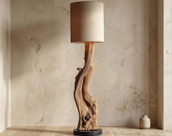 Base de lámpara de pie rústica de madera natural, soporte de lámpara de madera escultural para sala de estar, dormitorio o rincón de lectura.