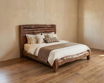 Rustic Bedframe Solid Wood Bedframe Custom Wood Bed Handmade Furniture Bedroom Decoration