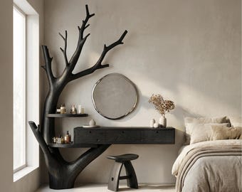 Rustic Makeup Holder Dressing Table Custom Table Tree Branch Art Wood Furniture Bedroom Decor
