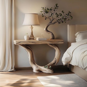 Mesa consola única, tamaño personalizado, diseño único, madera natural, decoración para el hogar y la oficina, regalo de inauguración de la casa.