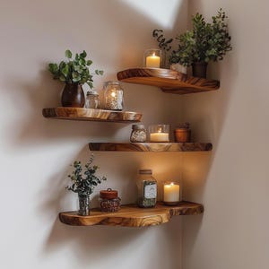 Rustic live edge corner floating shelf, Custom floating shelf home decor, Live edge walnut wooden shelf christmas wall christmas gift