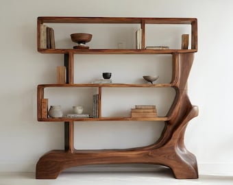 Bücherregal aus Holz Designer Bücherregal Rustikales Bücherregal Handgemachte Möbel High End Decor