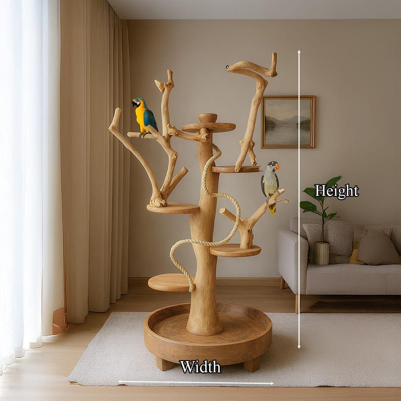 Image showcasing Custom Crafted Parrot Stands Medium Size Solid Wood Bird Perches Parrot ...