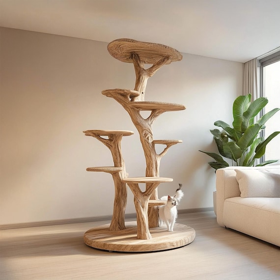 Pet House, Rustic Cat Shelves Indoor Cat Furniture, Multi Level Cat Tree Handmade Wood Home Decor
