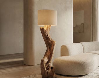 Rustic Solid Wood Lamp Sculptural Floor Lamp Standing Lamp Unique Furniture Natural Home Decor