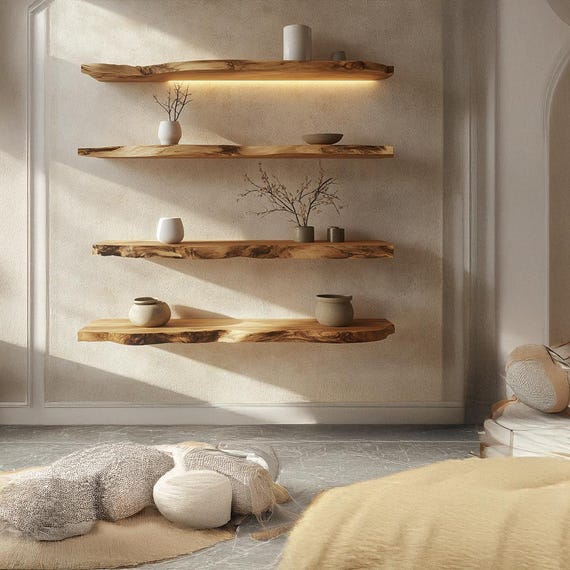 Live Edge Floating Shelf Custom Wood Shelves Rustic Wall Decor