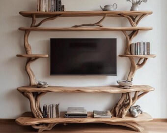 Handmade Rustic Wood TV Stand - Solid Wood Media Console