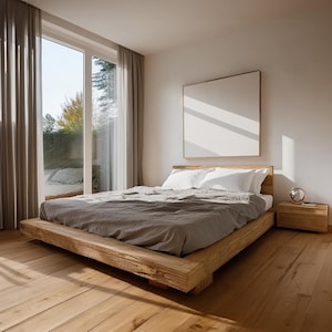 Rustic Low Profile Bed Frame Cozy Minimalist Bedroom Solid Wood Handmade Unique King Bed Frame Decor Home Gift