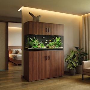 Modern Rustic Aquarium Cabinet, Tall Indoor Aquarium Stand, Vertical Indoor Fish Tank Unit with Storage,  Rustic Tropical Decor for Home
