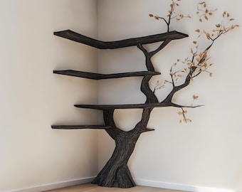 Custom Wood Bookshelf Rustic Bookcase Wall Book Shelf Unique Furniture For Living Room Decor