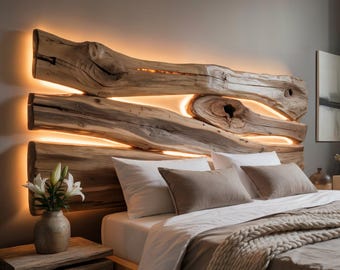 Custom Natural Wood Headboard, Solid Wood Headboard, Wood Wall Decor Perfect for Unique Bedroom Decor