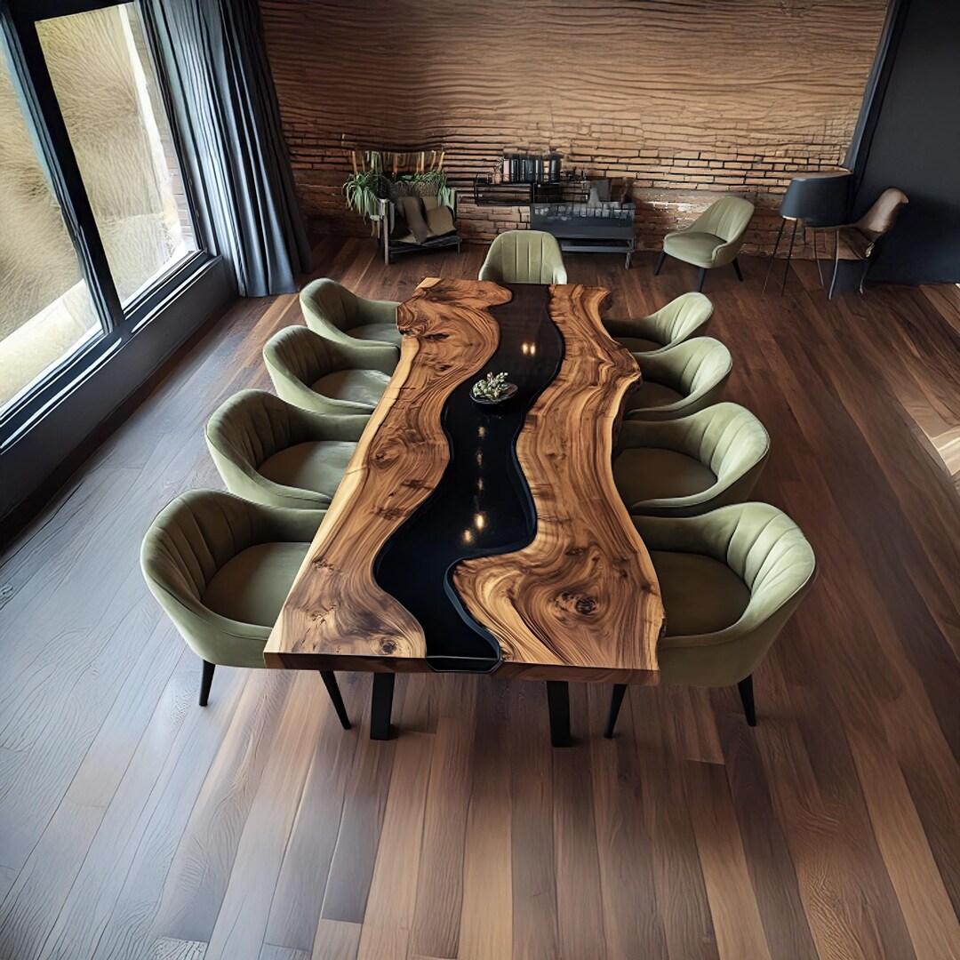 Handmade Epoxy River Dining Table, Solid Wood With Unique Grain - Etsy
