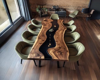 Unique Epoxy Dining Table Handmade Assembly and Disassemble Made from Solid Wood with Unique Wood Grain Home Decor Gift Set