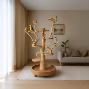Custom Crafted Parrot Stands Medium Size Solid Wood Bird Perches Parrot Jungles Bird Trees Conure Cockatoo Macaw Gift