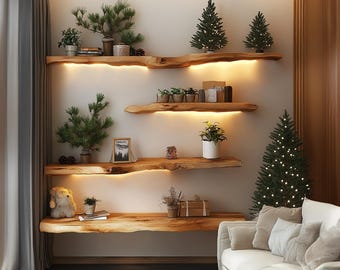 Floating Corner Wall Shelves Aquarium Decoration Live Edge Floating Shelves Wooden Floating Shelves Home Decor Christmas Gift