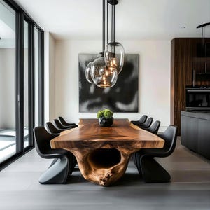 Solid Wood Dining Table, Live Edge Rustic Dining Room Centerpiece, Natural Wood Table Set for Modern Home Decor