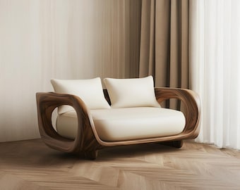 Handcrafted Wood Frame Sofa Mid Century Sofa Handmade Wooden DayBed Organic Design Furniture for Living Room Decor