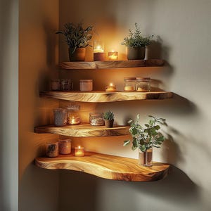 Floating shelves Wall shelves Solid wood shelves Solid wood shelves Living room organization Wooden shelves, Wooden shelves decor home