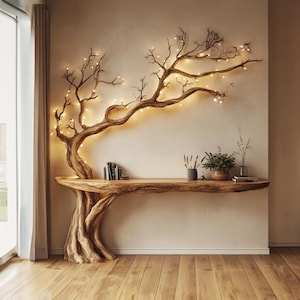 Narrow floating live edge side table with  Live edge table entryway Table farmhouse console table handmade rustic natural wood decor home