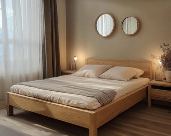 Handmade Rustic Solid Wood Platform Bed Frame, Farmhouse Headboard (Queen/King)