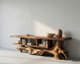 Solid Wood Bookcase Unique Bookcase Walnut Bookshelf Storage Solution Handmade Furniture Living Room Decor