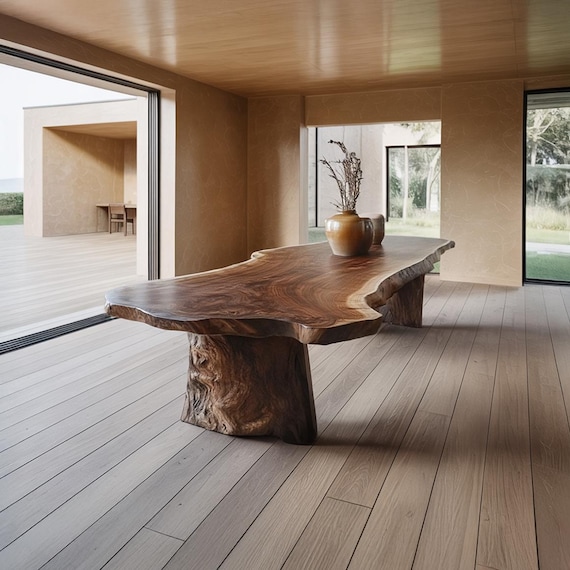 Rustic Solid Wood Dining Table, Handcrafted Live Edge Design
