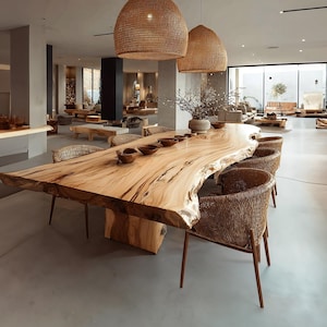 Custom Solid Wood Dining Table Live Edge Rustic Dining Room Centerpiece, Natural Wood Table Modern Home Decor Gift