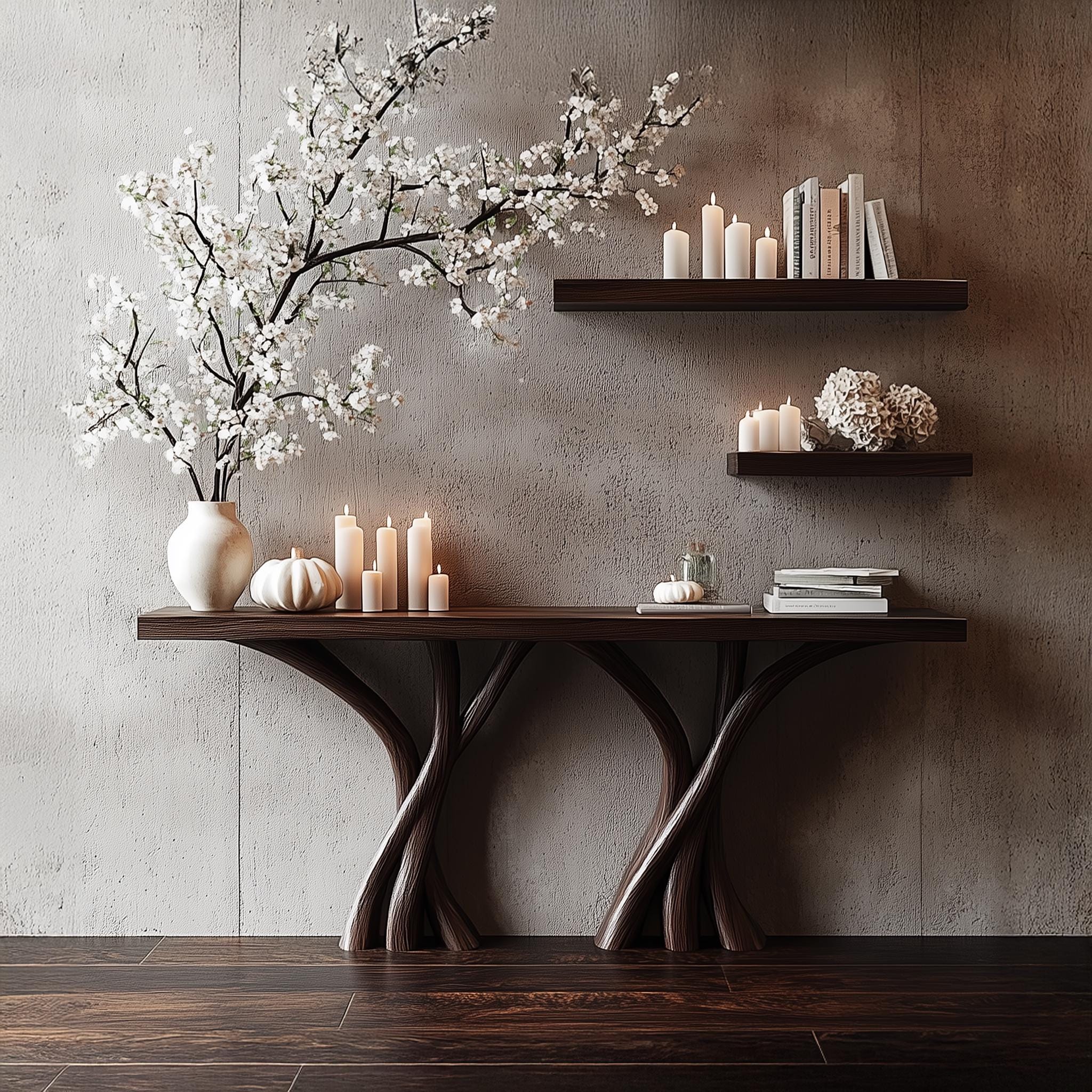 Handmade Organic Sculptural Console Table Solid Natural Wood, Modern Rustic Entryway Furniture Hallway Entry or Living Room Gift
