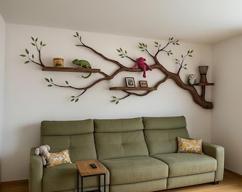 Custom Tree Branch Bookshelf, Natural Wood Wall Decor