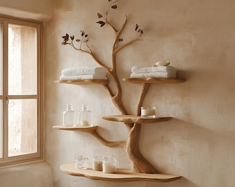 Tree Bookshelf, Rustic Bookcase, Modern Wood Art Unique Furniture Home Decor