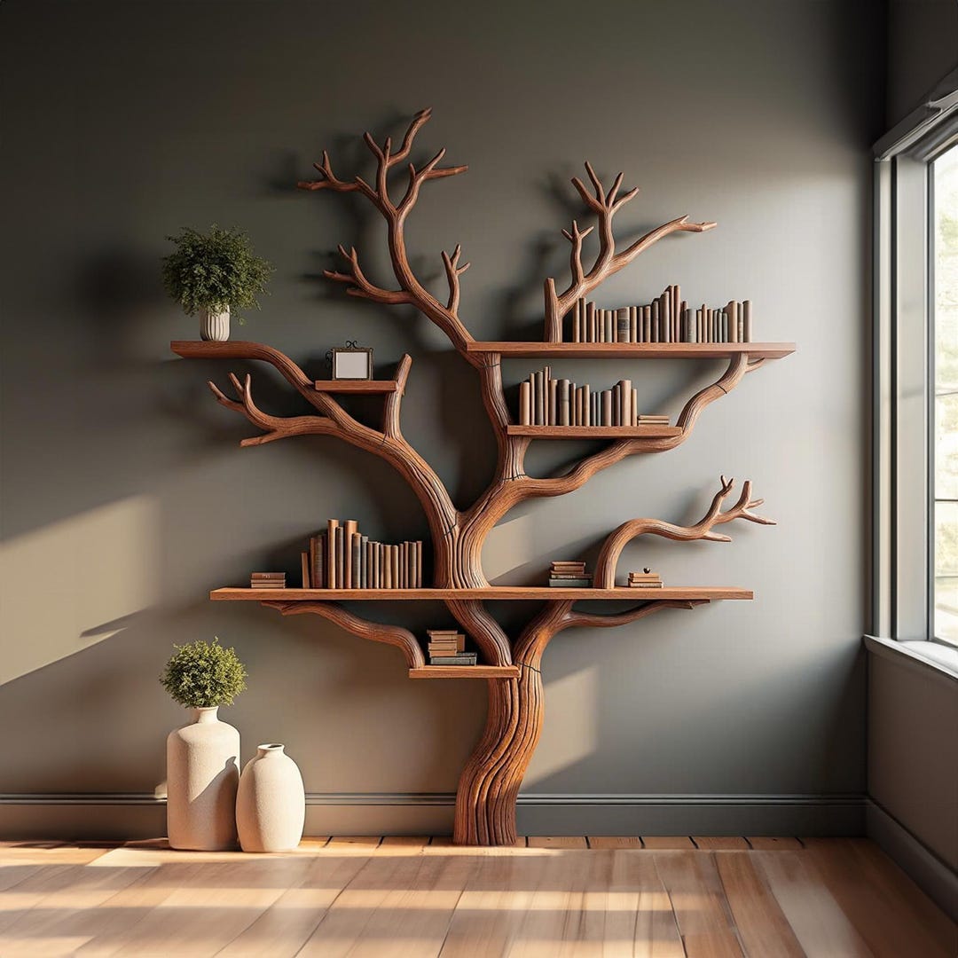 Tree Branch Bookshelf Tree Bookcase Solid Wood Rustic Bookshelf Tree ...
